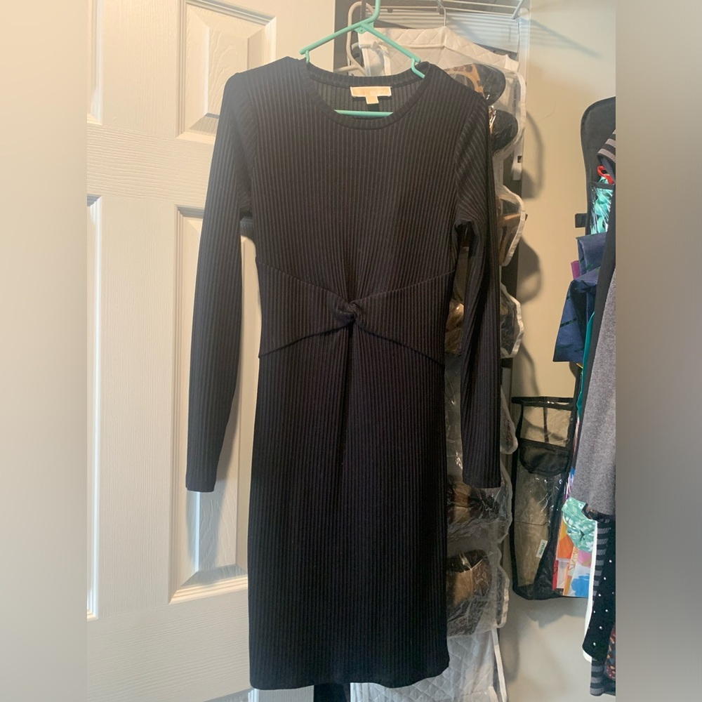 Black ribbed fitted long sleeve dress